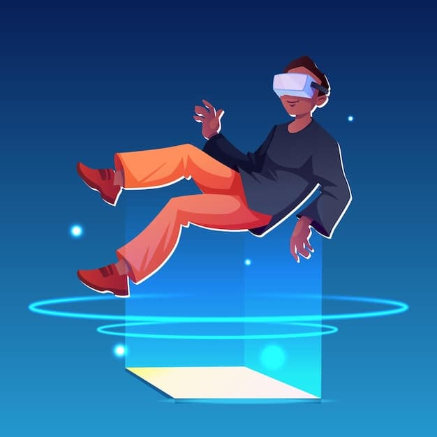 A person wearing VR glasses interacting with a virtual store in the metaverse, illustrating a seamless virtual commerce experience.