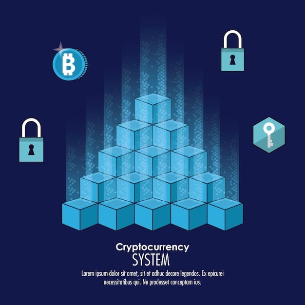 A stylized image of a ballot box constructed from interconnected blockchain blocks, symbolizing a secure and transparent voting system. A hand is shown casting a vote into the box, representing voter participation.