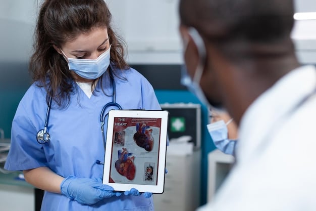 Medical students using AR to visualize and interact with a 3D model of the human heart, showcasing AR's application in medical education.