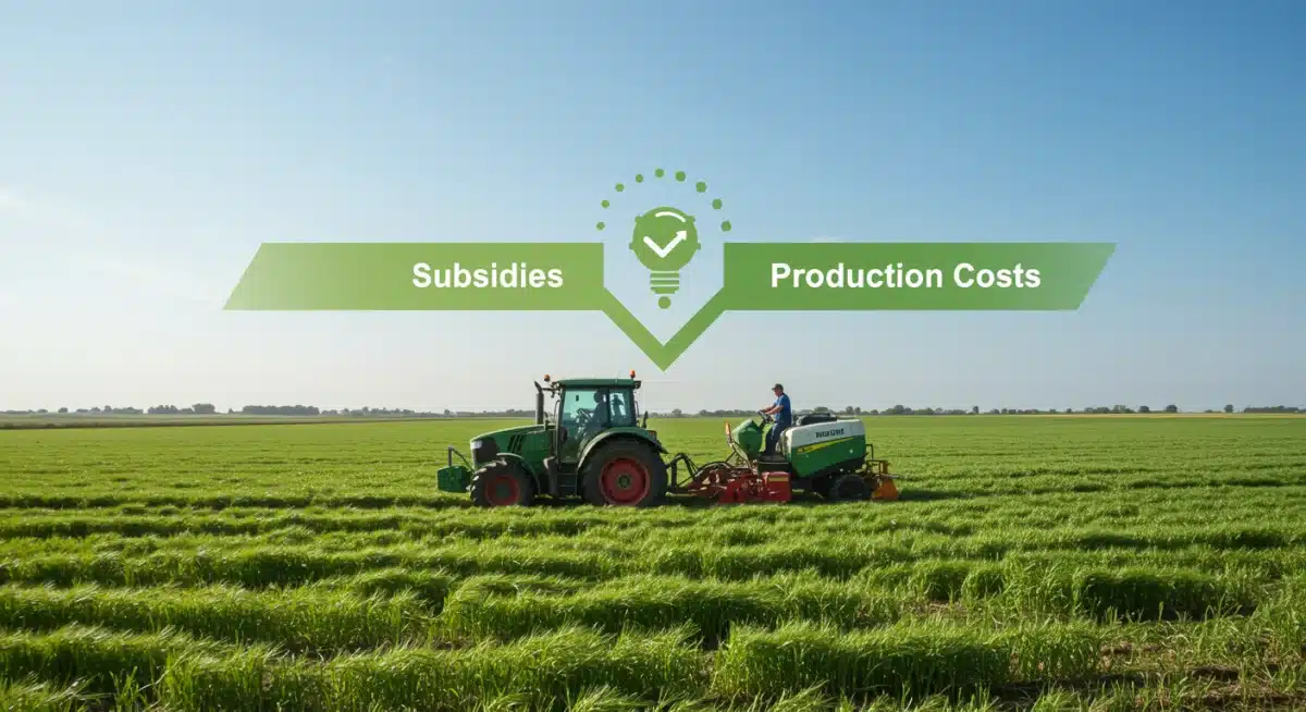 Farmer tilling a field, symbolizing agricultural production, subsidies, and costs.