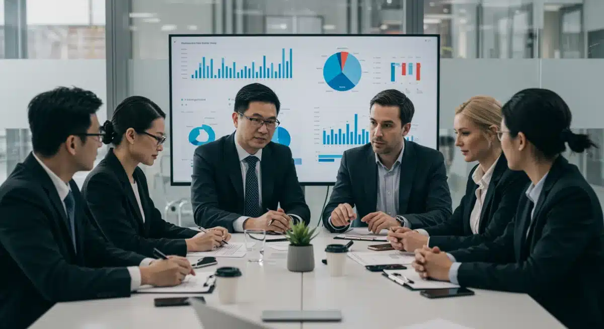 Diverse group discussing AI ethics and policy around a conference table