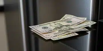 Fifty dollar bills resting on a new stainless steel appliance, symbolizing appliance rebate savings.