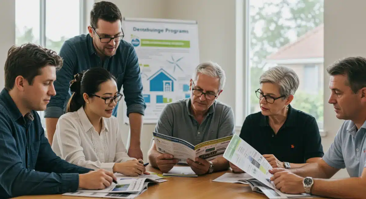 Community members discussing renewable energy adoption and incentive programs.