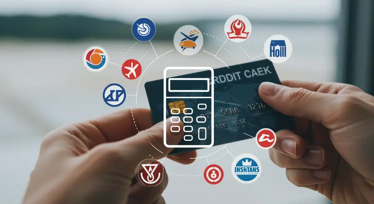 Hand holding credit card with loyalty program logos, strategic earning