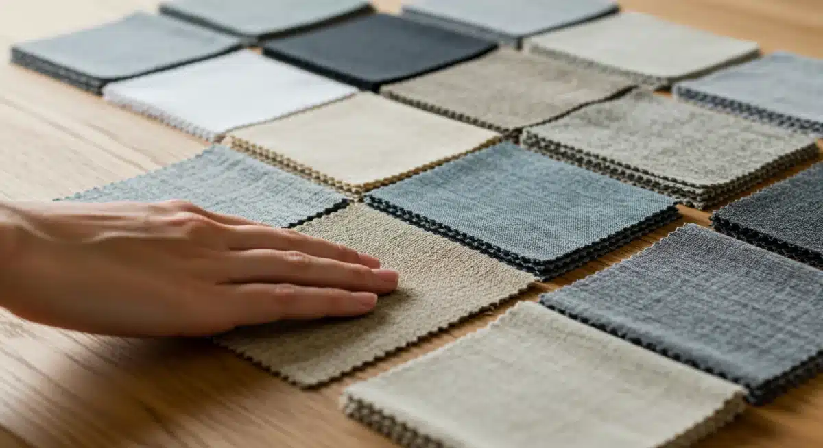 Assortment of eco-friendly fabric swatches with natural textures