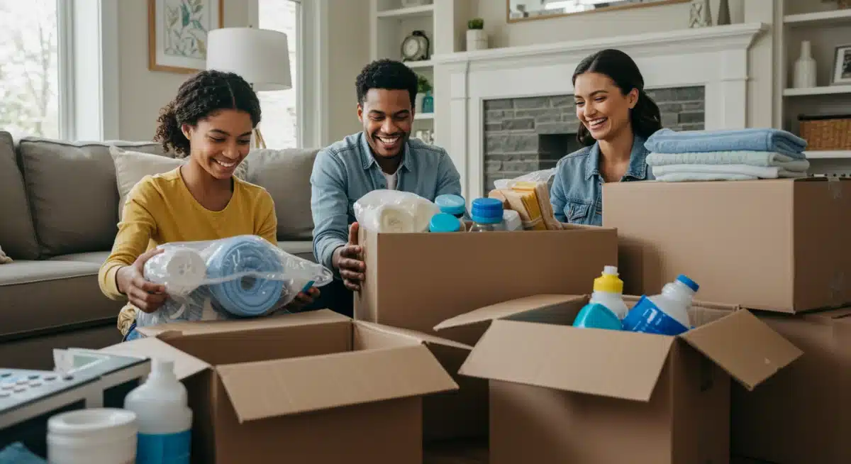 Family unpacking online bulk household delivery