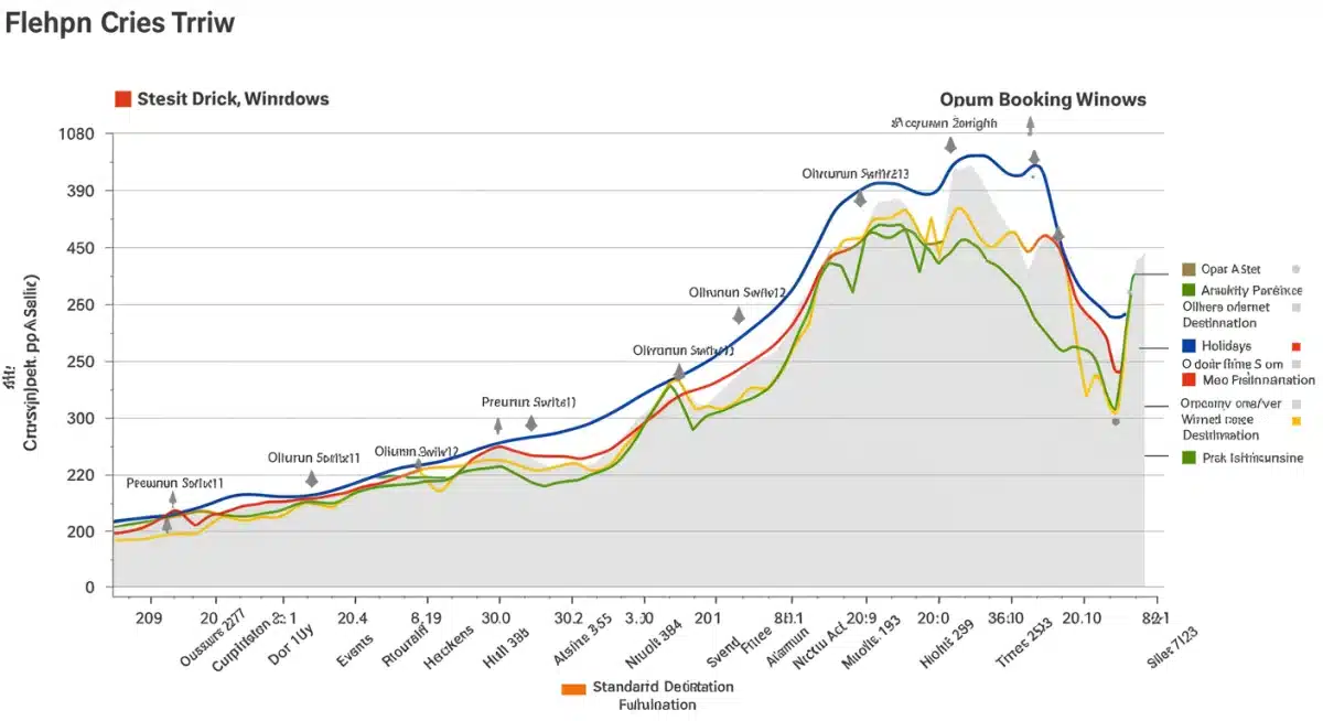 Flight price fluctuation graph showing optimal booking times.