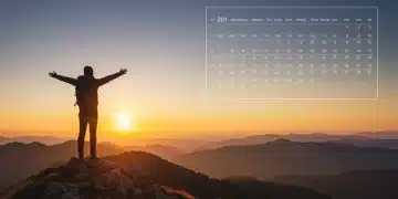 Person on mountain peak, symbolizing successful goal achievement over 12 months