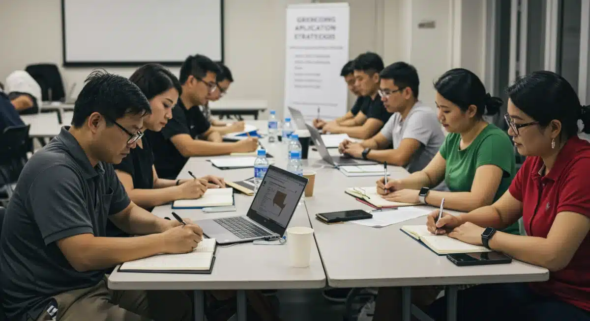 Small business owners learning about grant application strategies in a workshop.