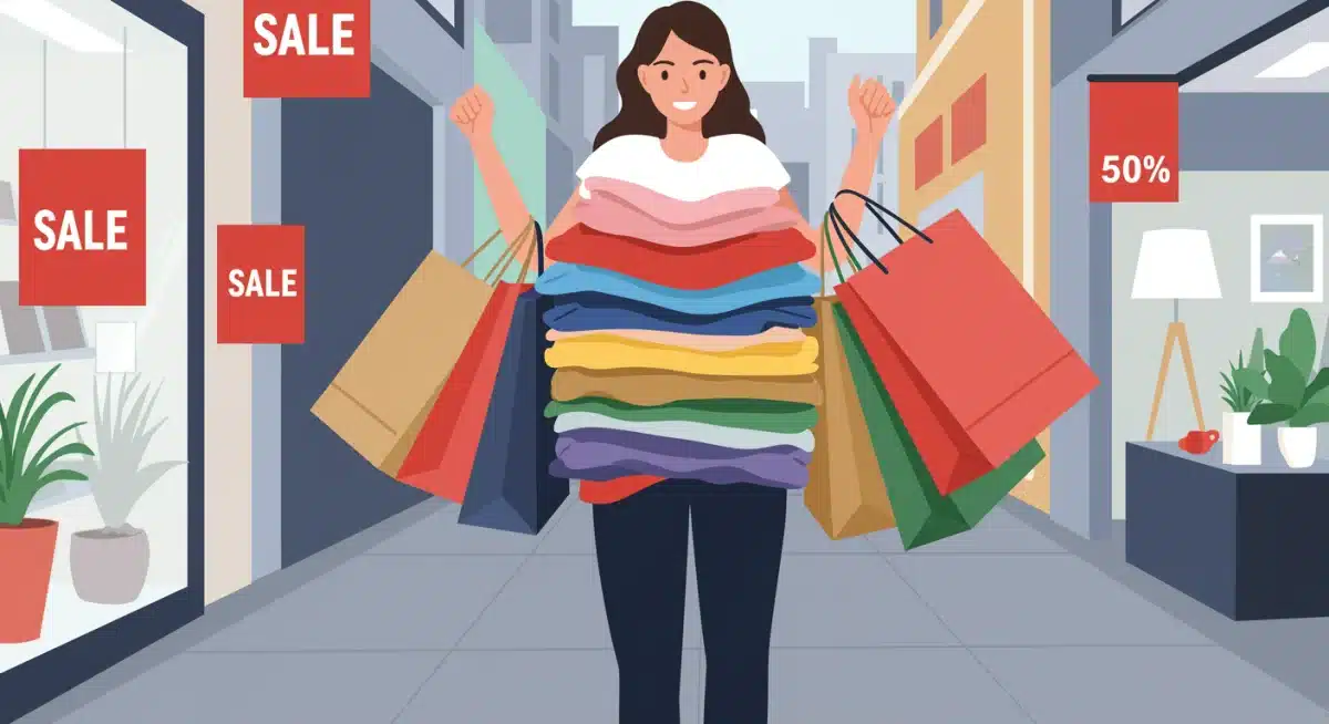 Happy shopper with bags during seasonal sales event