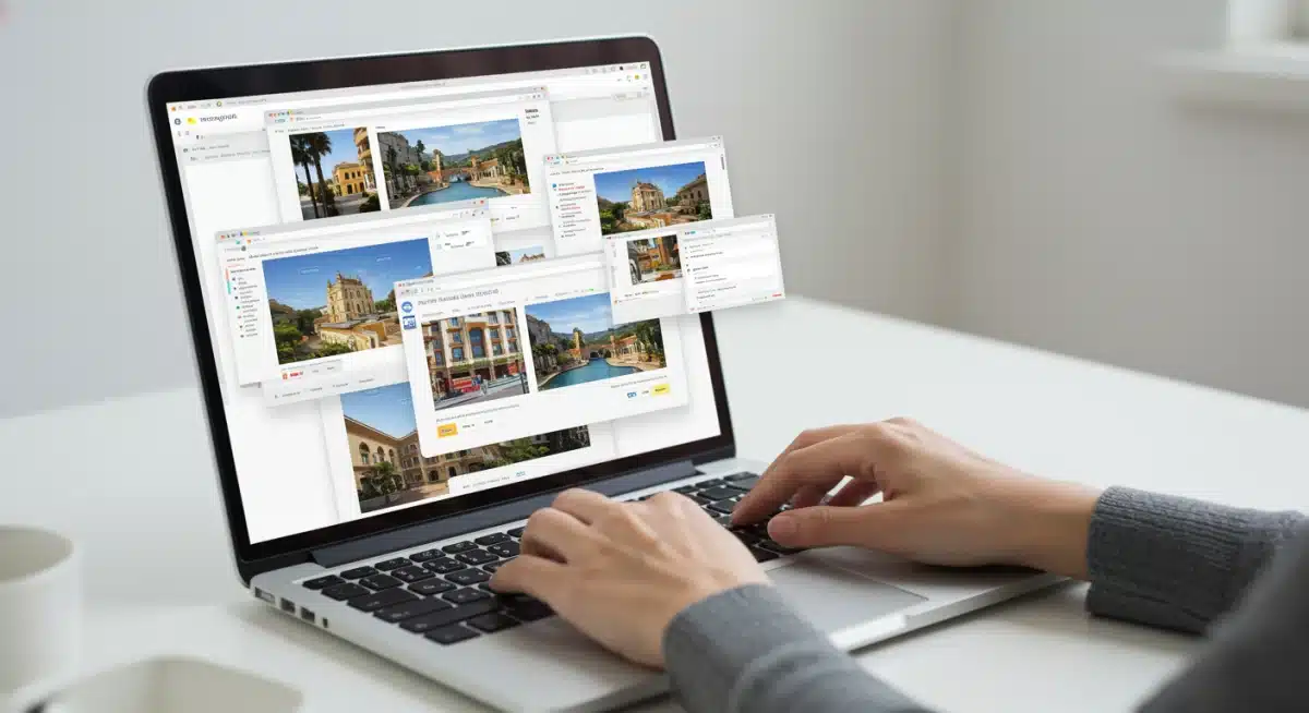 Incognito browsing for hotel deals, comparing prices across tabs.