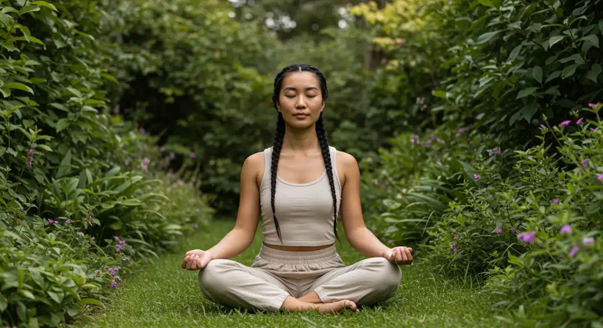 Person meditating outdoors, practicing mindfulness for resilience.