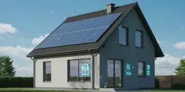 Modern home with solar panels, symbolizing energy efficiency and sustainability in 2025.