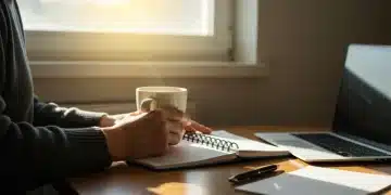 Motivated person starting day strong at desk
