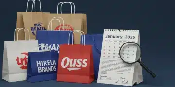 Illustration of new return policy changes in US retailers for 2025, with shopping bags and policy documents.