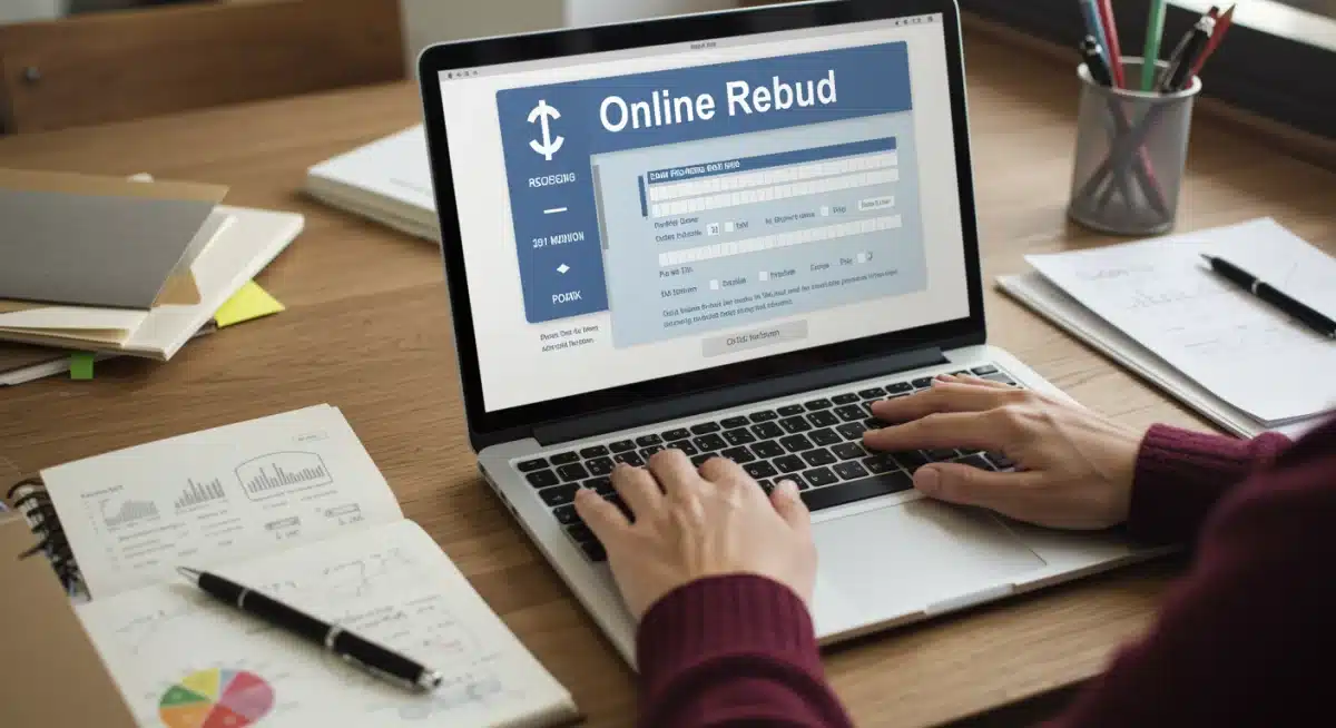 Person meticulously filling out an online rebate submission form on a laptop.