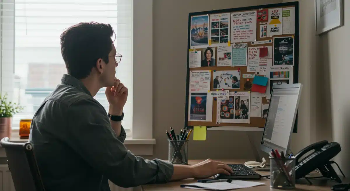 Person planning future goals on a vision board, proactive mindset