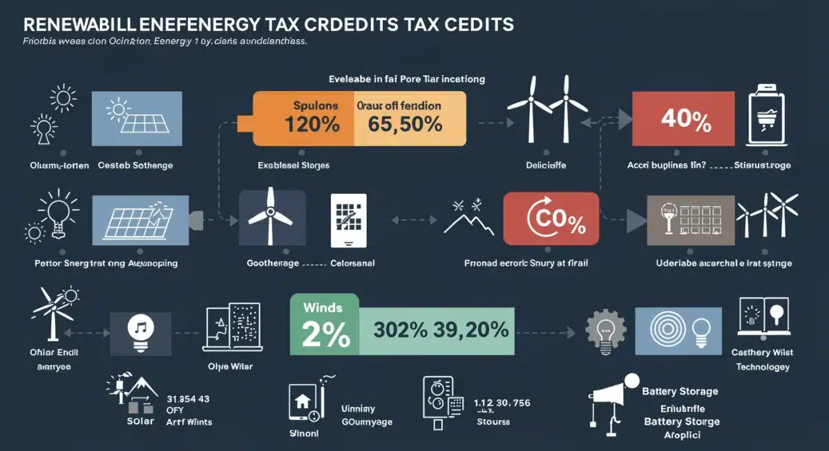 Infographic detailing various US renewable energy tax credits for 2025.