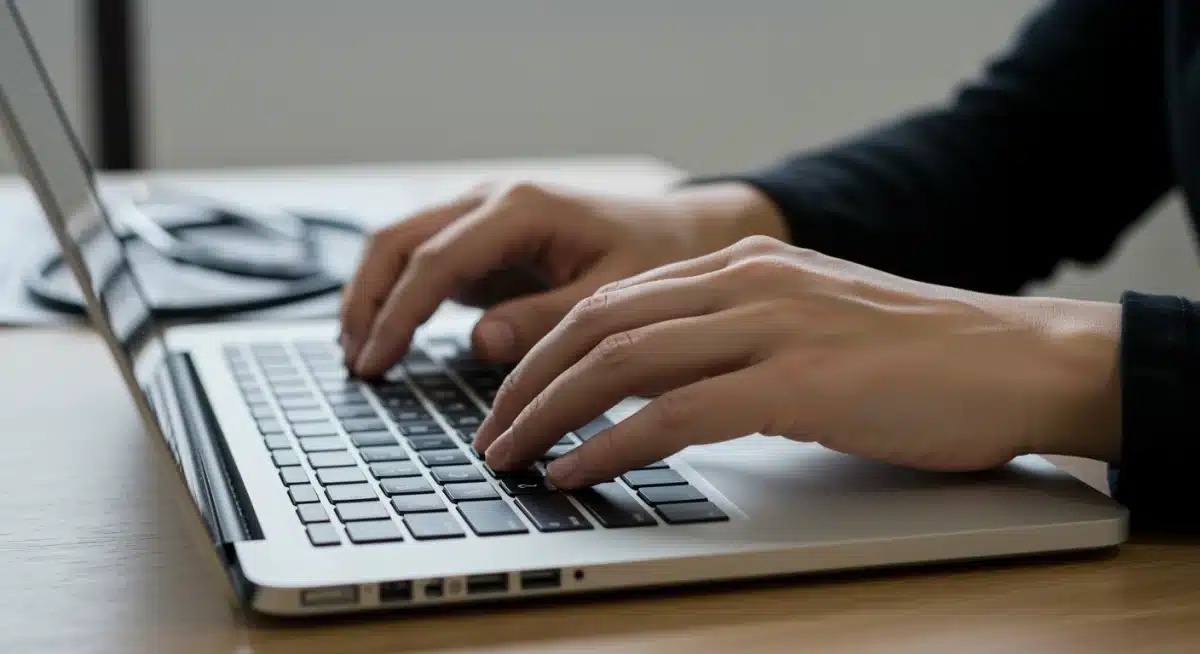 Person researching new healthcare policies on a laptop