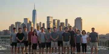 Diverse US individuals embodying resilience against urban backdrop.