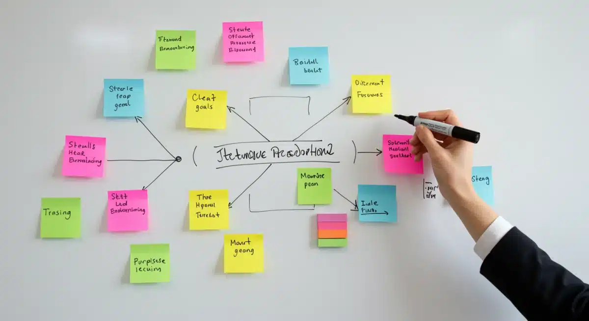 Hand drawing a roadmap on a whiteboard for purpose integration.