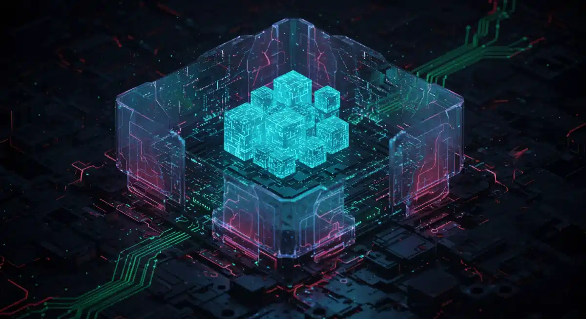 Abstract digital fortress protecting sensitive data, symbolizing cybersecurity infrastructure.