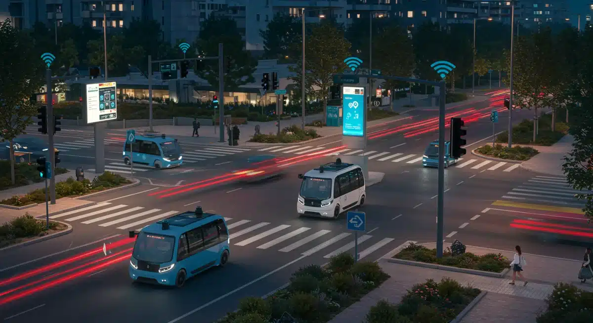 Smart city intersection with autonomous vehicles and digital infrastructure