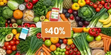 Illustration of smart grocery shopping with digital apps for maximum savings.