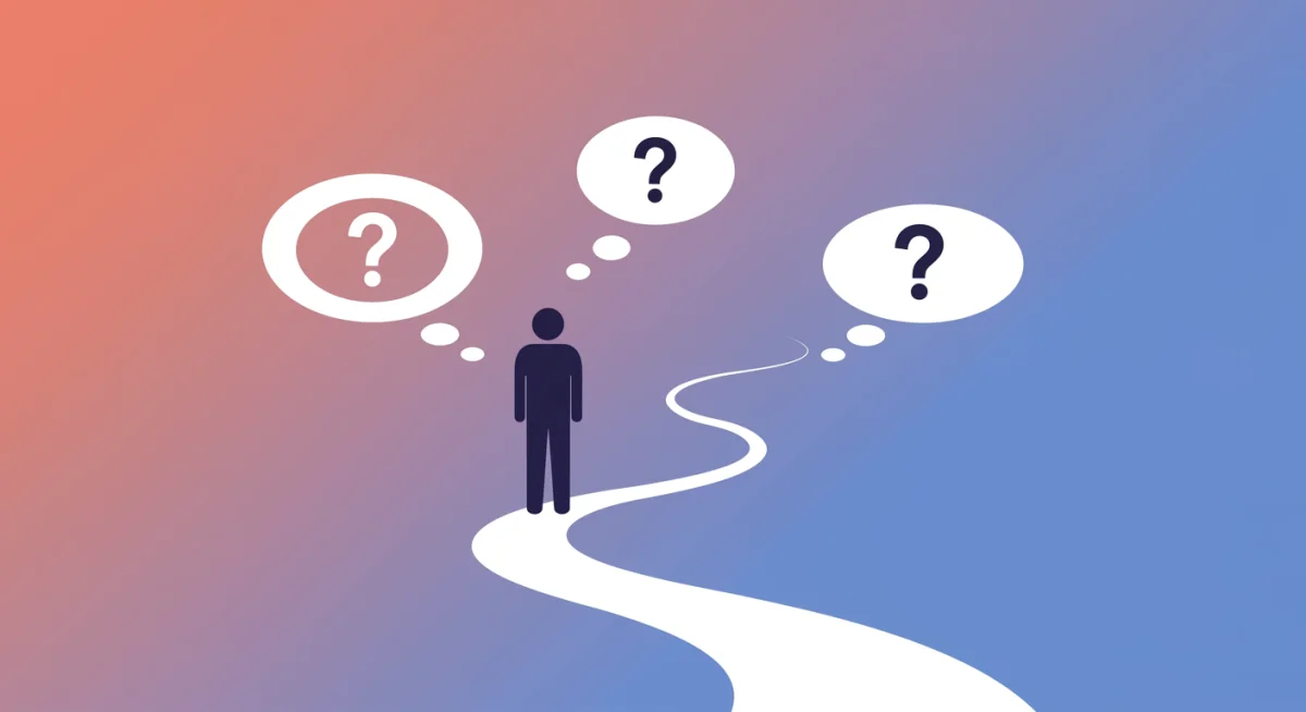 Graphic of three questions leading to personal growth path