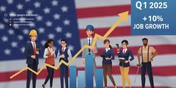Infographic illustrating significant US job growth in Q1 2025 across multiple sectors.