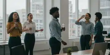 Diverse US workers taking quick breaks to recharge and refocus