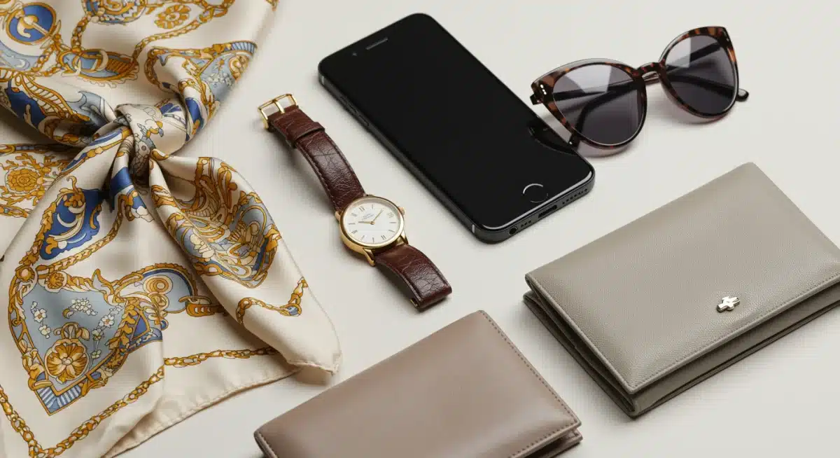 Vintage accessories with modern tech on a flat lay.