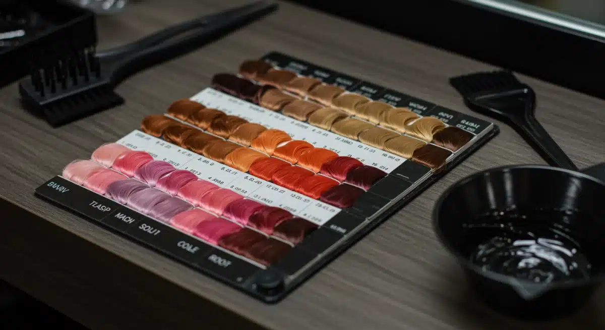 Hair color swatch palette with diverse shades for fall 2026 trends.