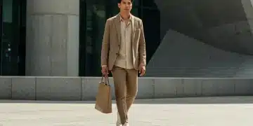 Modern American man showcasing 2026 fashion trends on a city street.