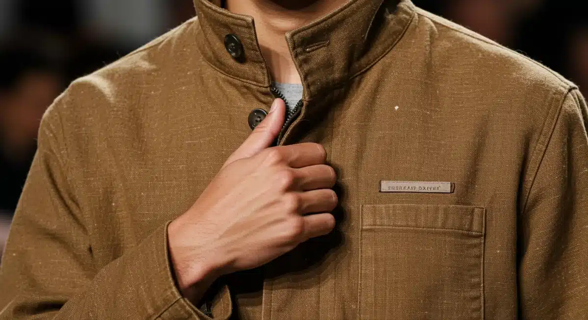 Sustainable men's fashion fabric detail, emphasizing eco-conscious clothing.