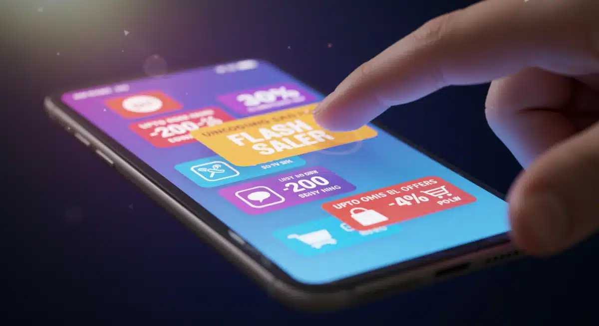 Smartphone with multiple flash sale notifications, ready to tap and secure deals