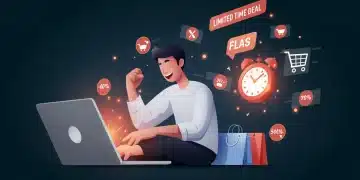 Person shopping online during a flash sale with a countdown timer