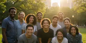 Diverse individuals finding daily joy in a vibrant US park