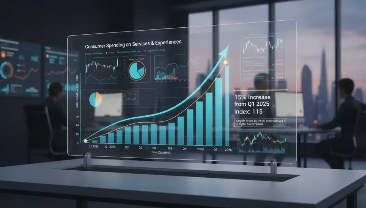 Graph showing 15% spike in experience spending Q1 2026.