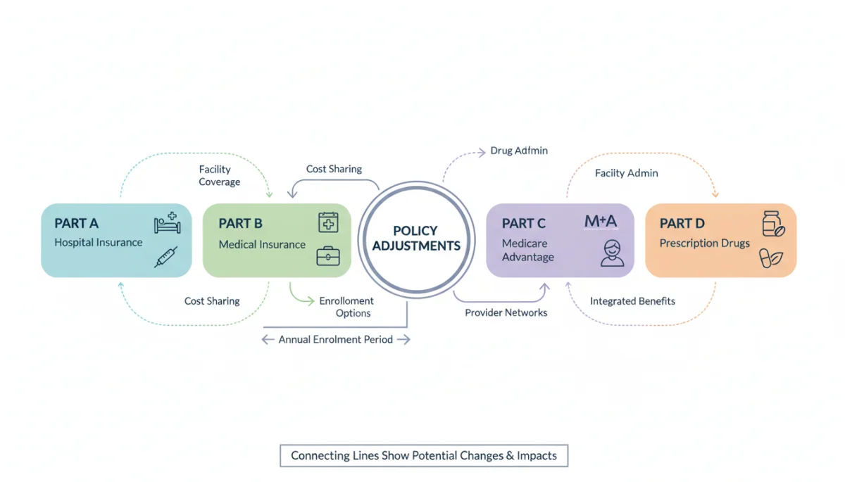 Infographic showing various Medicare parts and proposed 2026 changes