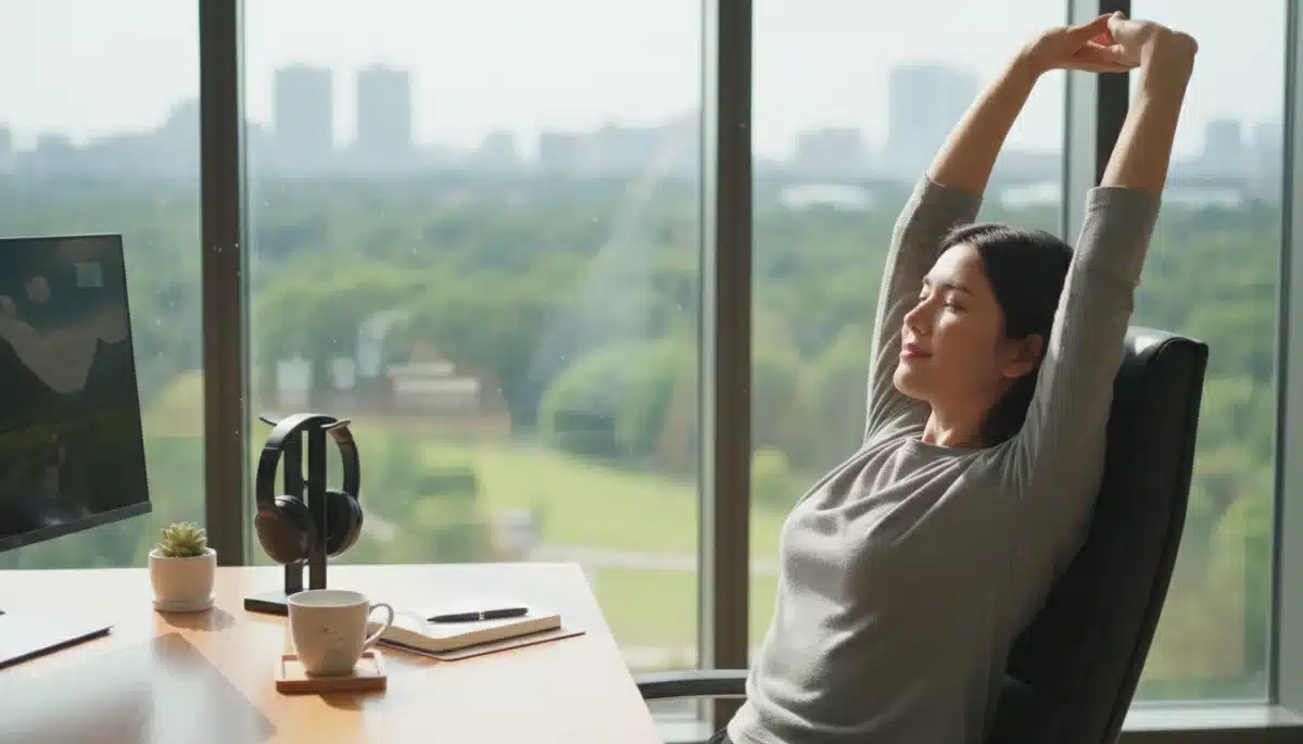 Worker taking a mindful break to recharge during the day.