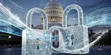 Digital locks and data streams over U.S. Capitol, representing federal digital privacy legislation.