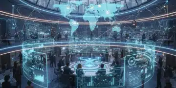 Future of work trends, digital transformation, and professional collaboration in a modern office setting.