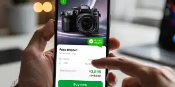 Price tracking app on a smartphone notifying about a deal on an electronic device.