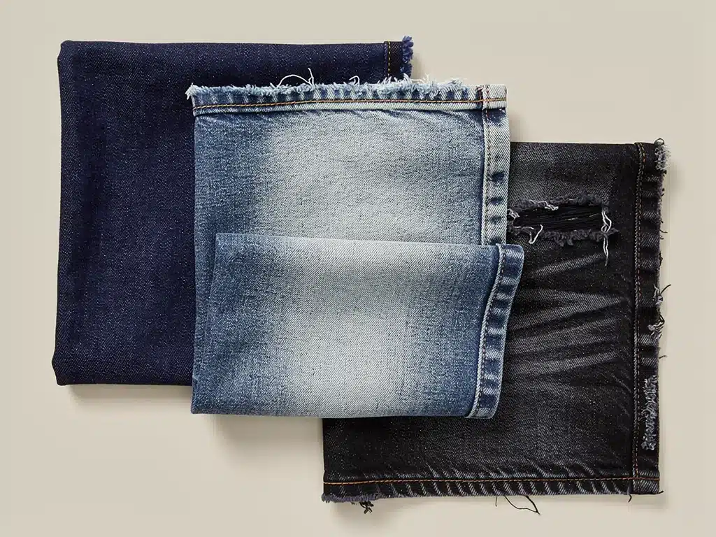 Assortment of denim washes and textures, illustrating diverse trends