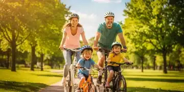 Family cycling outdoors, symbolizing health and well-being under new CDC guidelines.