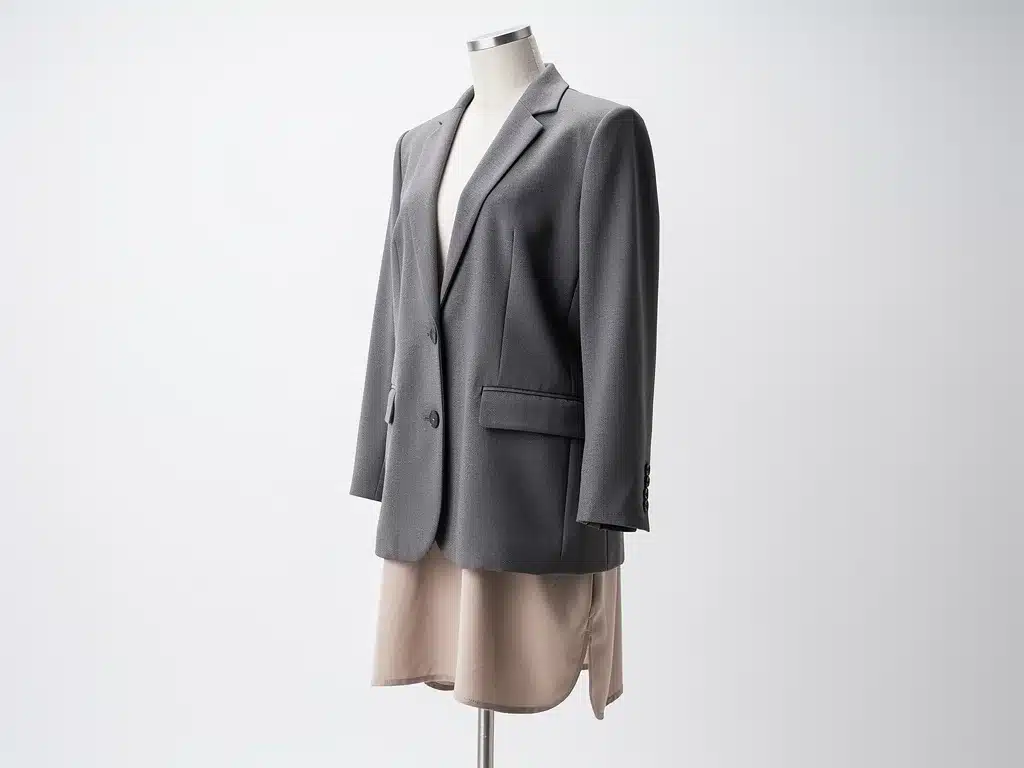 Close-up of a versatile gender-neutral garment on a mannequin.