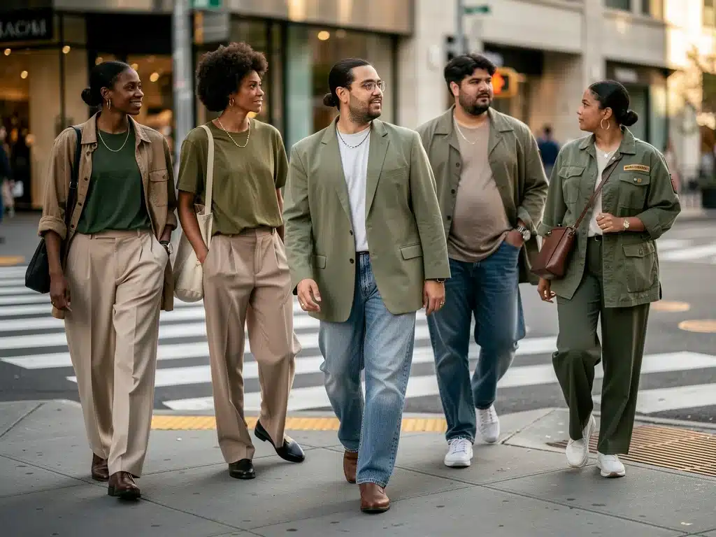 Street style showcasing individuals in gender-neutral outfits.