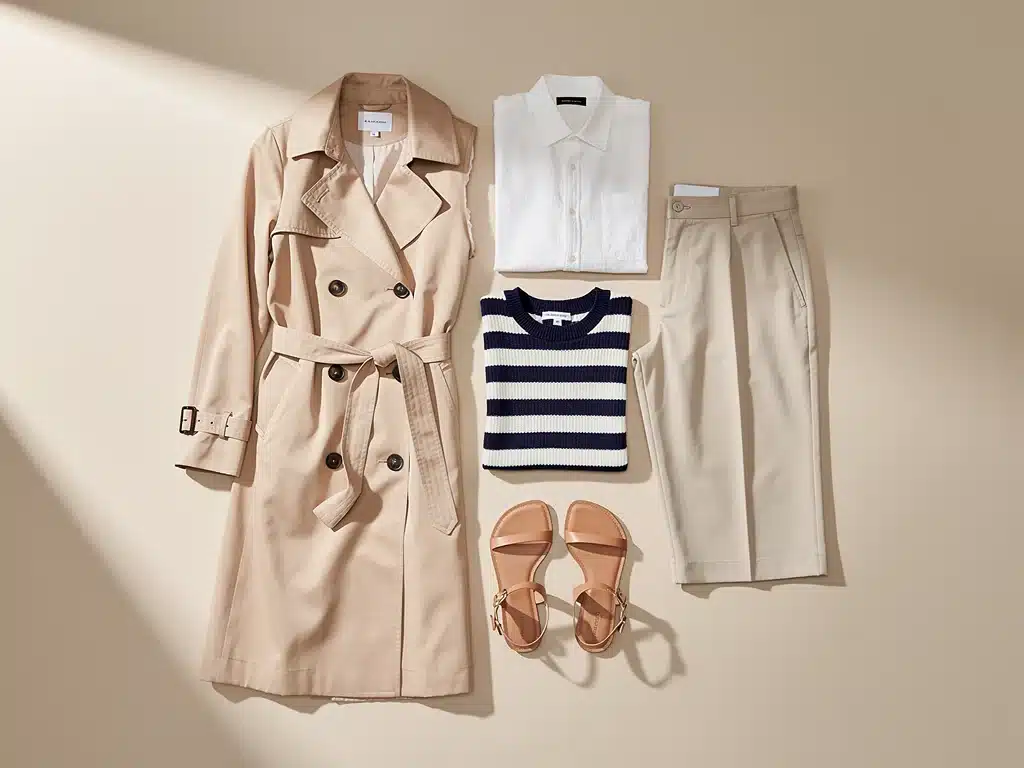 Flat lay of versatile spring fashion essentials