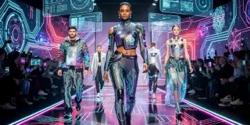 Futuristic fashion show with AI-designed clothing